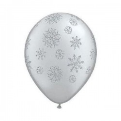 Balão Prata com Flocos de Neve em Glitter