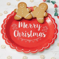 Pratos de Festa Red & White Merry Christmas  - Vintage Noel