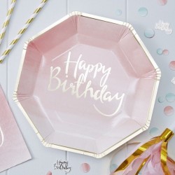 Pratos Rosa impressos Dourado Feliz Aniversário - Pick And Mix