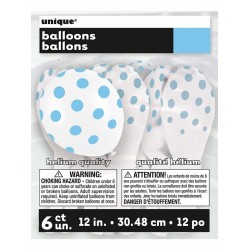 Pack 6 Balões Brancos Bolinhas Azuis