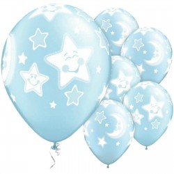 Pack de 6 Balões Bebé Lua e Estrelas Azul
