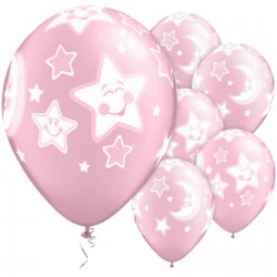 Pack de 6 Balões Bebé Lua e Estrelas Rosa