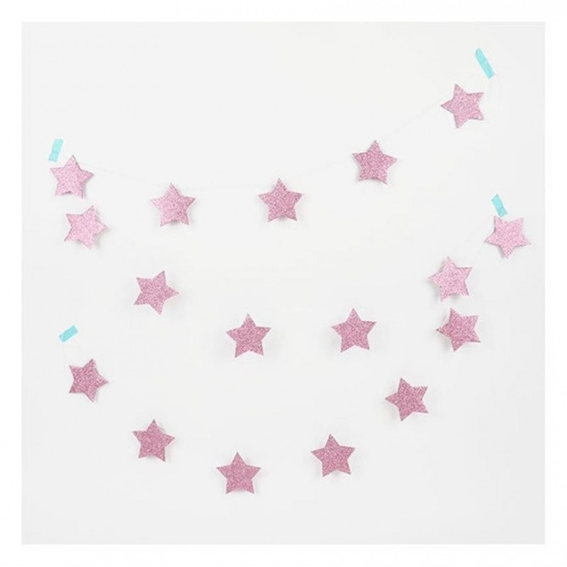 Grinalda de Estrelas Glitter Rosa
