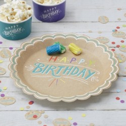 Pratos de papel Kraft - Happy Birthday