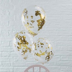 Balões transparentes confetis foil dourados