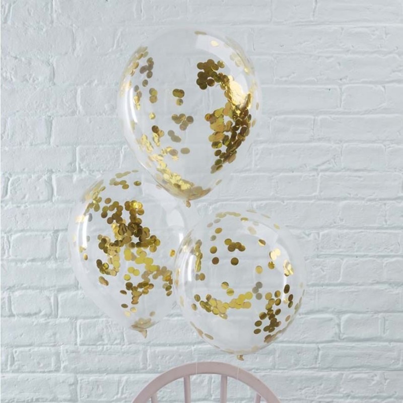 Balões transparentes confetis foil dourados