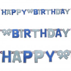 Banner Azul Glitter Happy Birthday