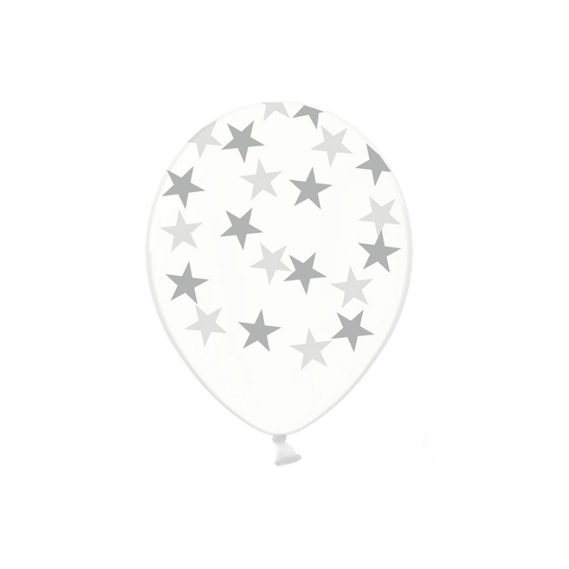 6 Balões Transparentes Estrelas Prateadas