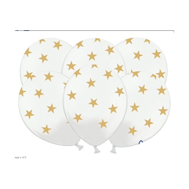 6 Balões Brancos Estrelas Douradas