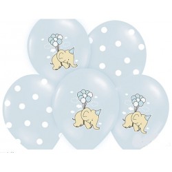 6 Balões Azuis Elefantes e Bolinhas Brancas