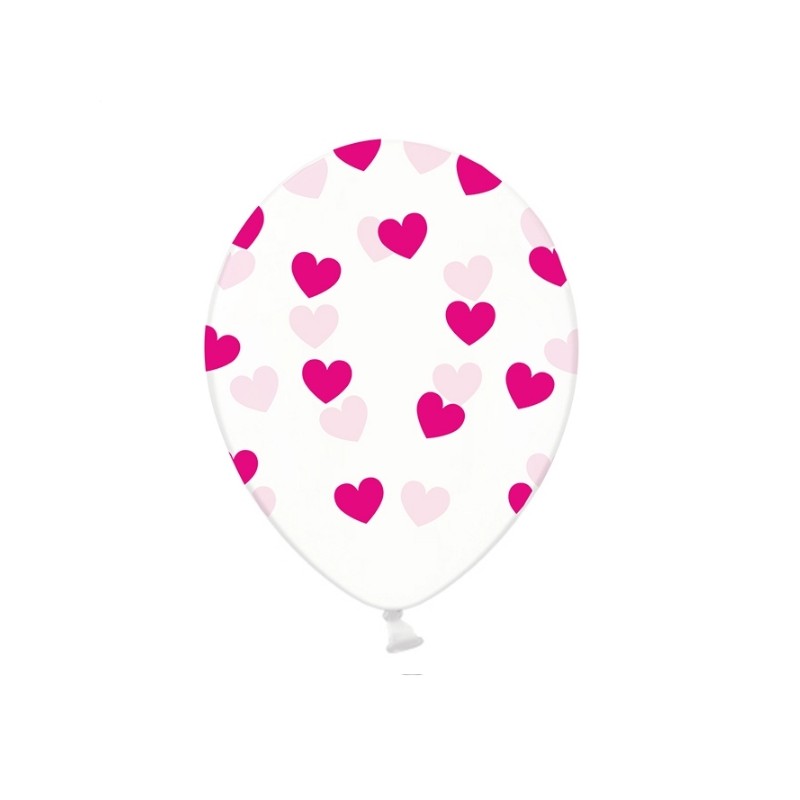 Balões Transparentes com Corações Rosa Forte