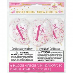 Balão Transparente Confetis Rosa 1º Aniversário