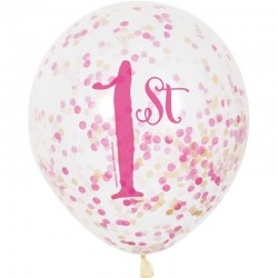 Balão Transparente Confetis Rosa 1º Aniversário