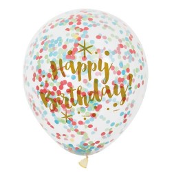 Balão Transparente Confetis Happy Birthday