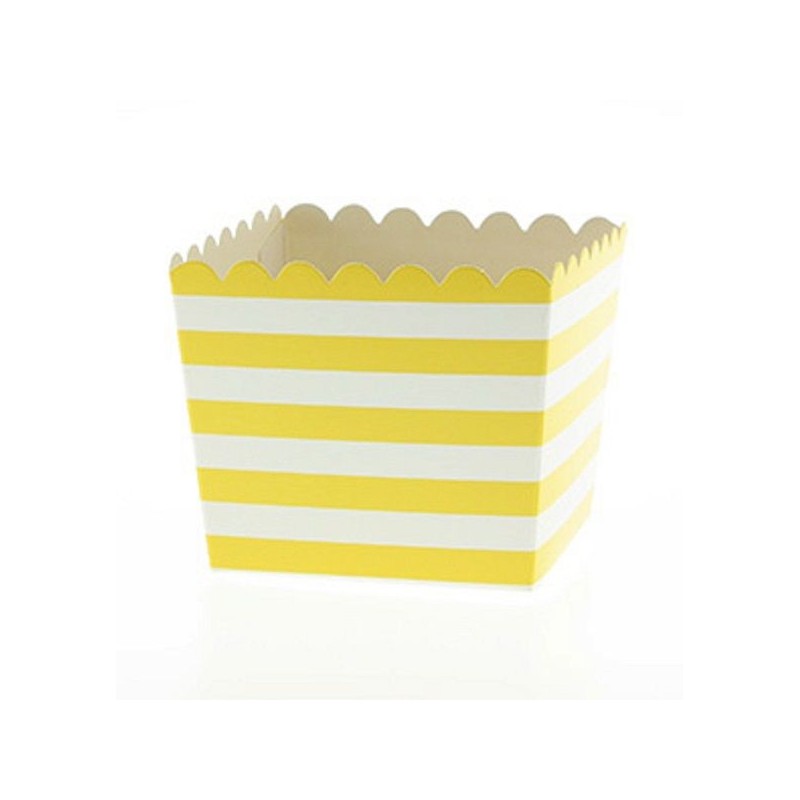 Caixa de Doces e Pipocas Branca Riscas Amarelas