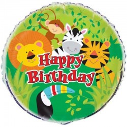 Balão Foil Happy Birthday Animais Selva