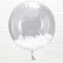 Balão Orb com Penas Brancas