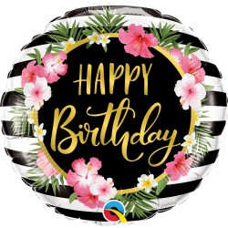 Balão Foil Happy Birthday Hibiscus