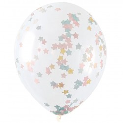 Balões Transparentes Confetis Estrelas Pastel e Dourado