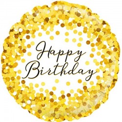 Balão Happy Birthday Confetis Dourados