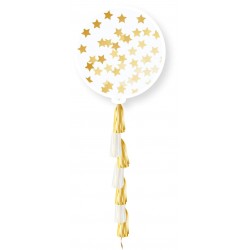 Balão Transparente 90 cms confetis estrela dourados com Tassel