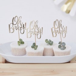 Cup Cake Toppers Dourado Foil - OH BABY!