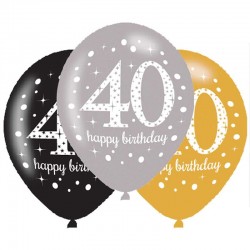 6 Balões 30 cms Sparkle Happy Birthday 40