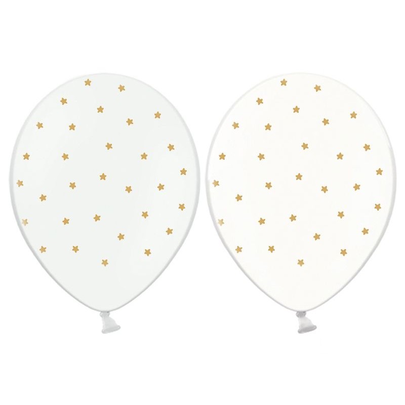 Balões Brancos e Transparentes Estrelinhas Douradas