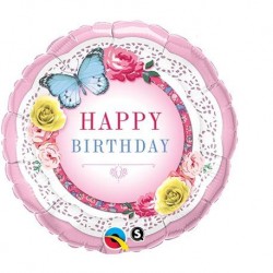 Balão Happy Birthday Rosas e Borboletas