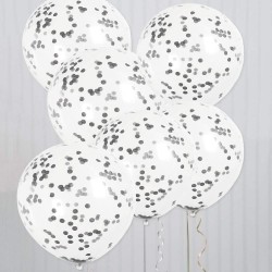 6 Balões Transparentes com Confetis Pretos