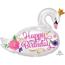 Balão Foil Cisne Happy Birthday