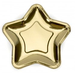 6 Pratos Estrela Foil Dourada 23cms
