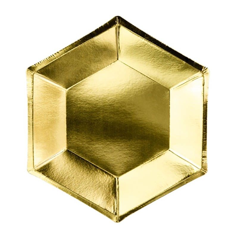 6 Pratos Hexagonais Dourados