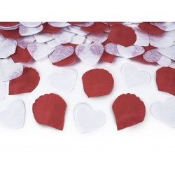 Granada de Confetis 50 cms Pétalas Vermelhas e Corações Brancos