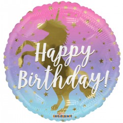 Balão Foil Unicórnio e Estrelas Happy Birthday