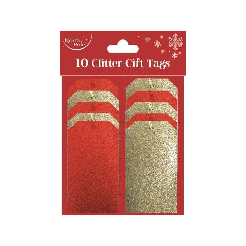 10 Etiquetas Glitter Douradas e Vermelhas