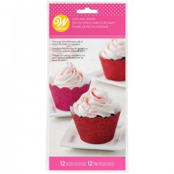 24 Wrappers Cupcakes Glitter Vermelho e Rosa Wilton