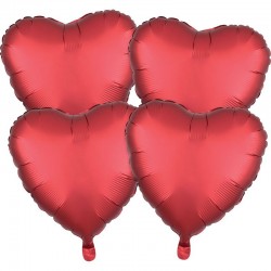 Conjunto 4 Balões Foil Coração Vermelho Sangria