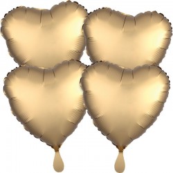Conjunto 4 Balões Foil Coração Dourado Satinado