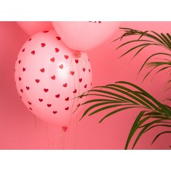 6 Balões Rosa Pastel Corações Vermelhos