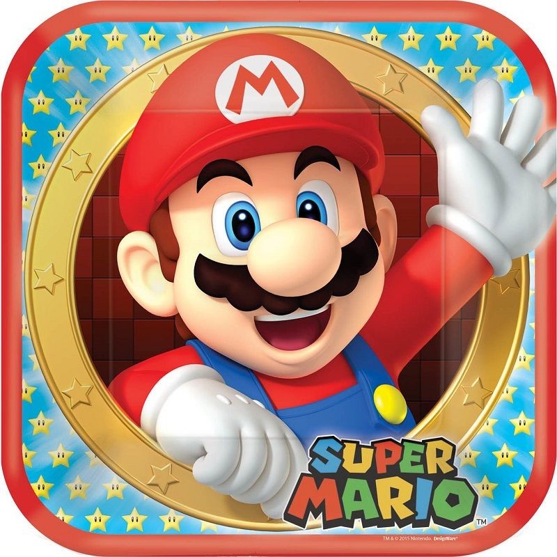 Pratos Quadrados Super Mario  22 Cms