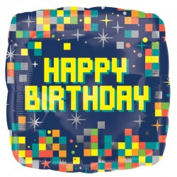 Balão Foil Happy PIXELS  Birthday 46 cms