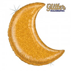 Balão Foil Lua Holográfica Glitter Dourada