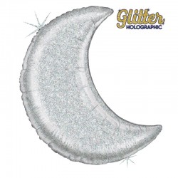 Balão Foil Lua Holográfica Glitter Prateada 1.06 m