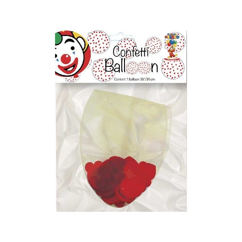 Balão 90 cms Transparente Confetis Corações Vermelhos