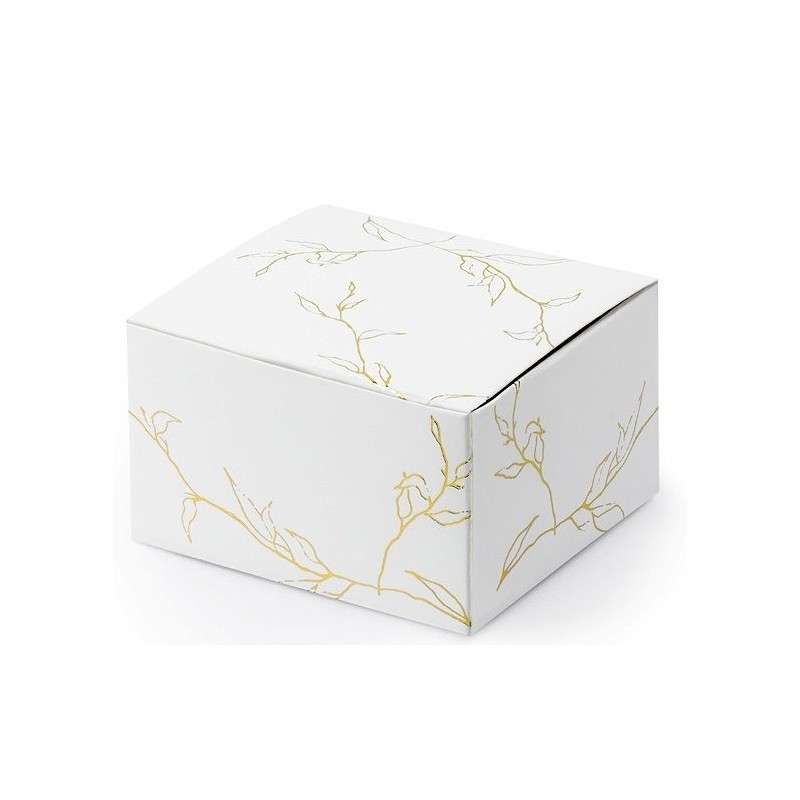 Caixa Branca com Ramos Dourados  6x3.5x5.5cm