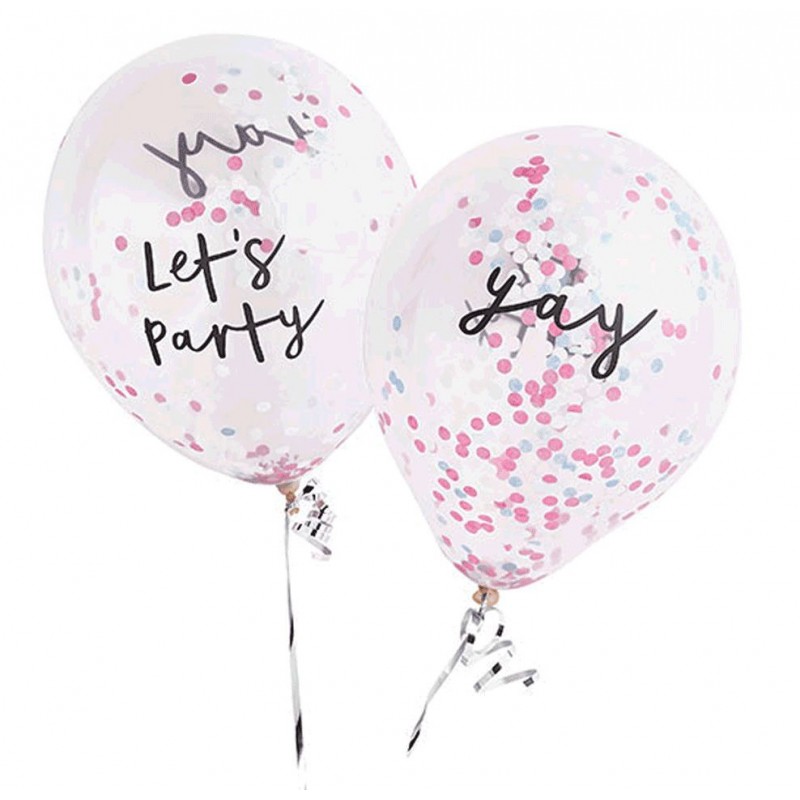 5 Balões Confetis PastelLet's Party & Yay