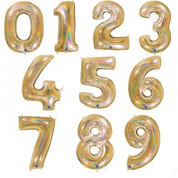 Balão Números HOLOGRAPHIC Gold 1 Metro