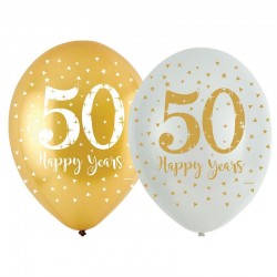 6 Balões 50 Happy Years Dourado e Pérola