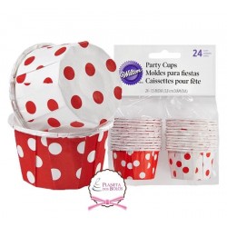 Pack 24 Mini tacinhas papel firme vermellho/branco às bolinhas